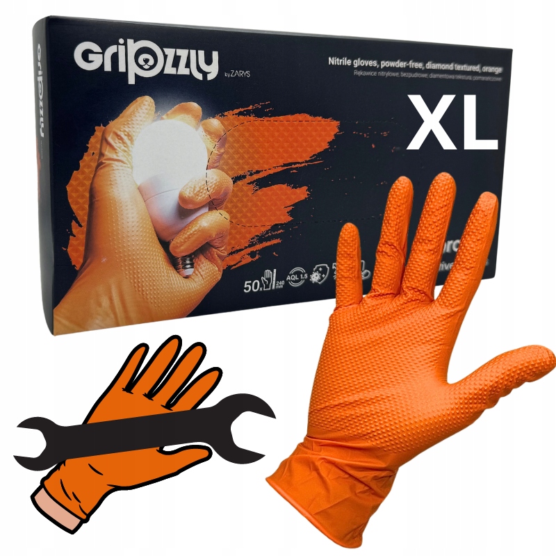 Gripzzly nitrilové rukavice bez púdru, veľkosť XL, oranžové, 50 ks.